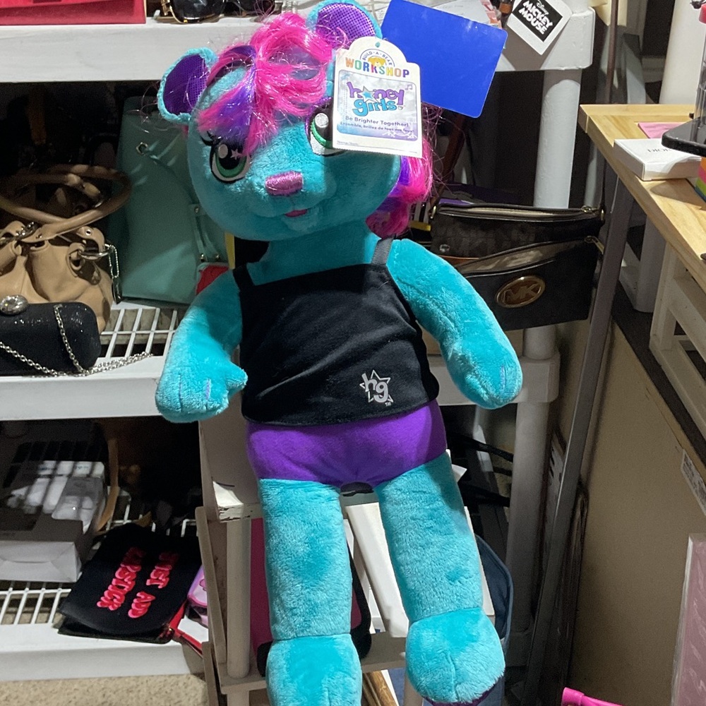 Build-A-Bear Turquoise and Magenta Plush with Black Outfit